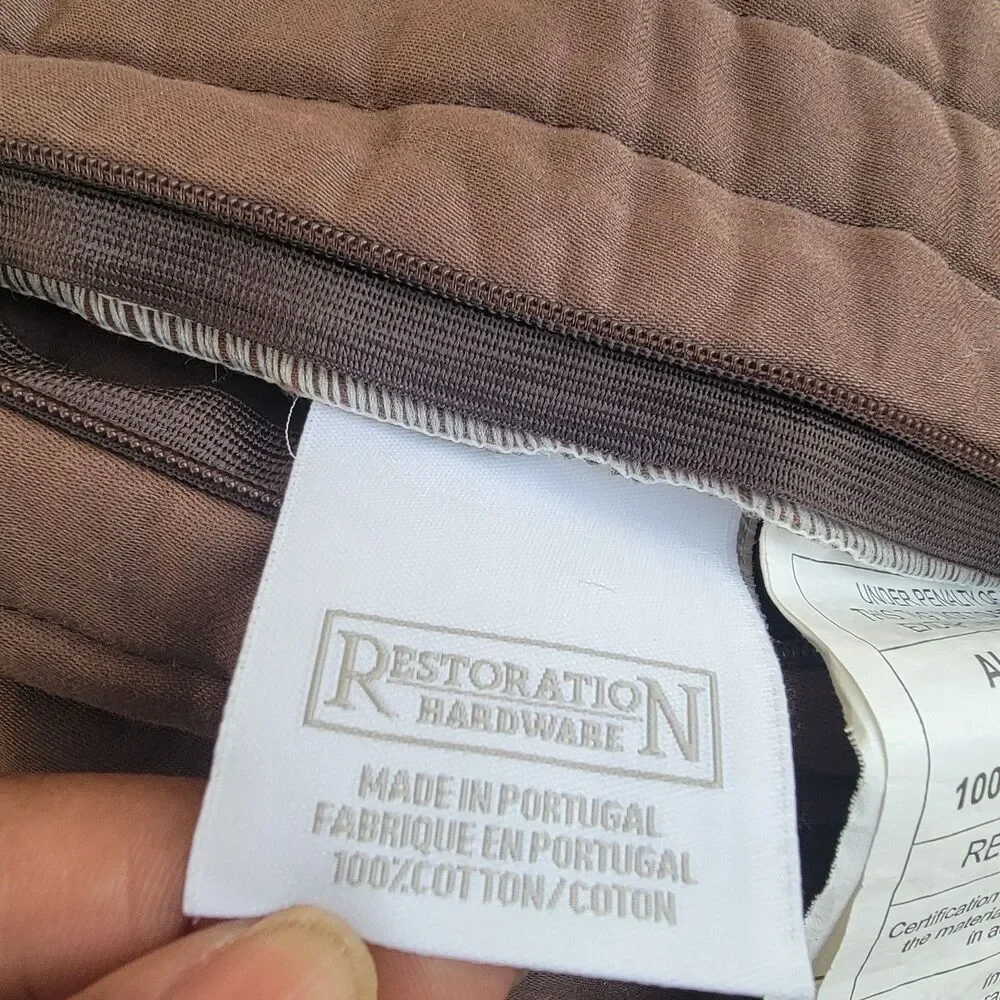 Set of 2 Restoration Hardware cream and brown quilted pillow shams/cases 22x30